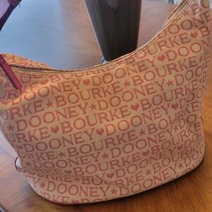 Dooney & Bourke Vintage Red And Beige Canvas Bucket Shoulder Bag